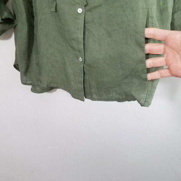 NWT Magaschoni 100% Linen Hooded Button Down Shirt Top with Pockets Green Size L - Picture 3 of 6